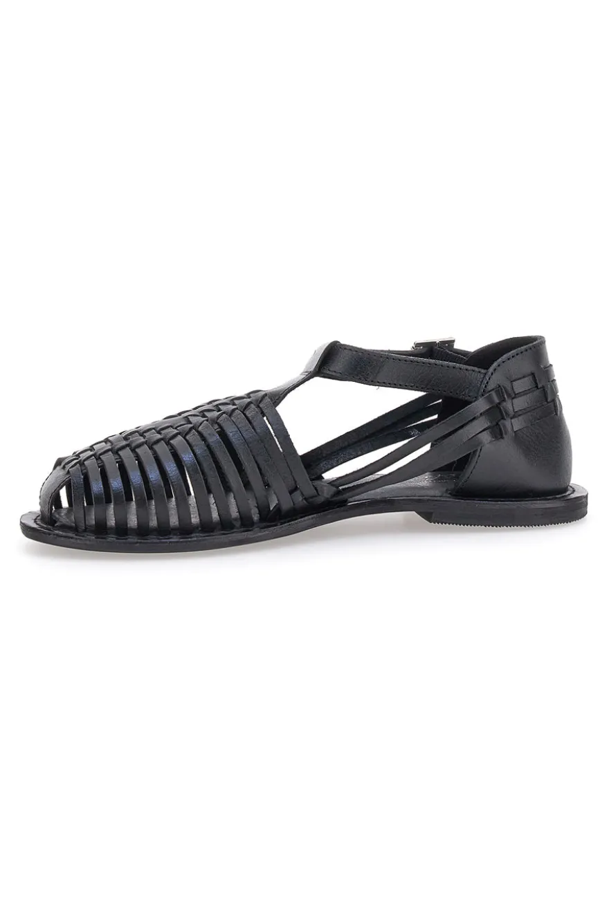 Sandali Fisherman Neri Con Suola Flat Pittarello Look 5022