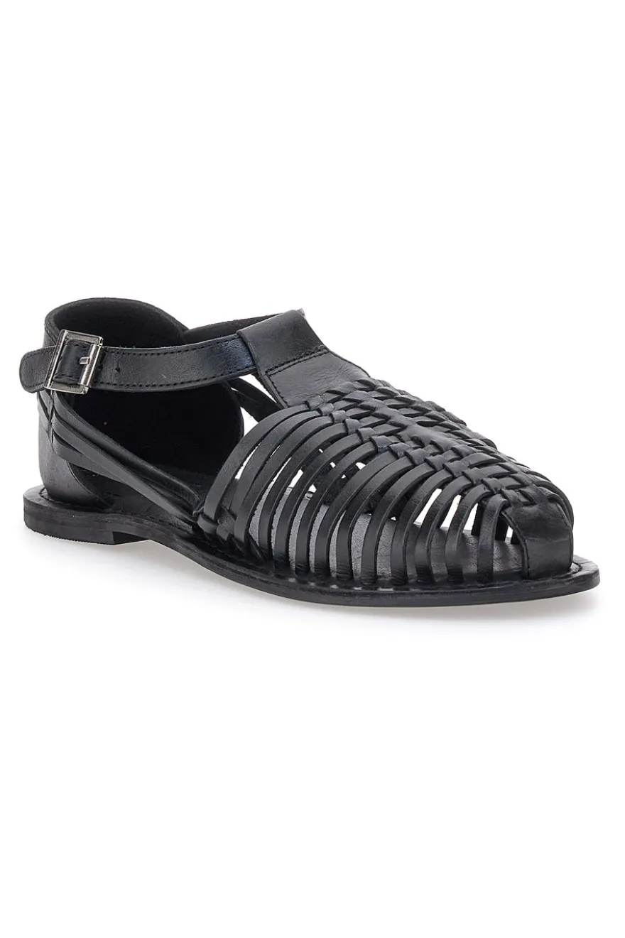 Sandali Fisherman Neri Con Suola Flat Pittarello Look 5022