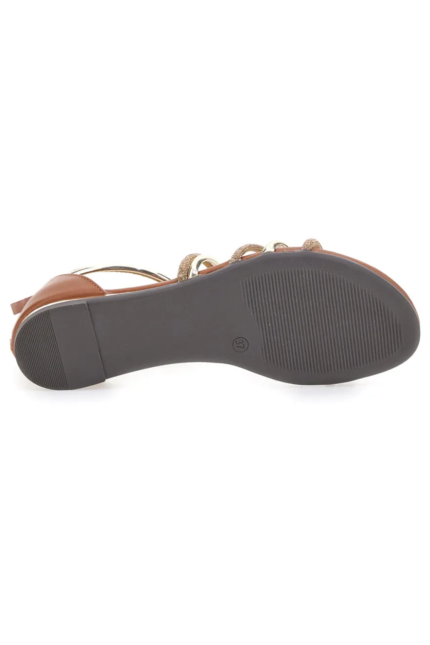 Sandali flat marroni con listini dorati CAFÉ COST W4