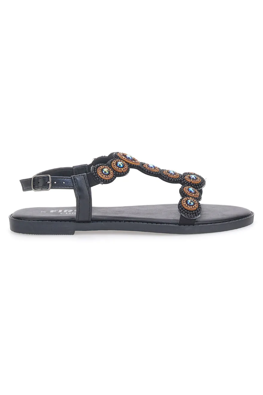 Sandali Flat Neri Con Applicazioni Colorate THE FIRST CHIC PREA752