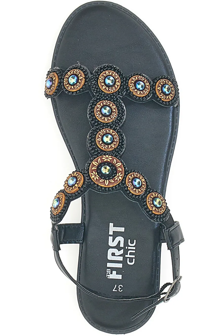Sandali Flat Neri Con Applicazioni Colorate THE FIRST CHIC PREA752
