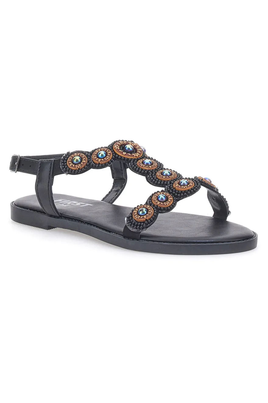 Sandali Flat Neri Con Applicazioni Colorate THE FIRST CHIC PREA752
