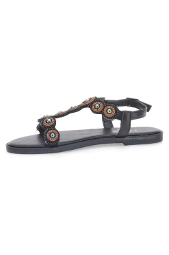 Sandali Flat Neri Con Applicazioni Colorate THE FIRST CHIC PREA752