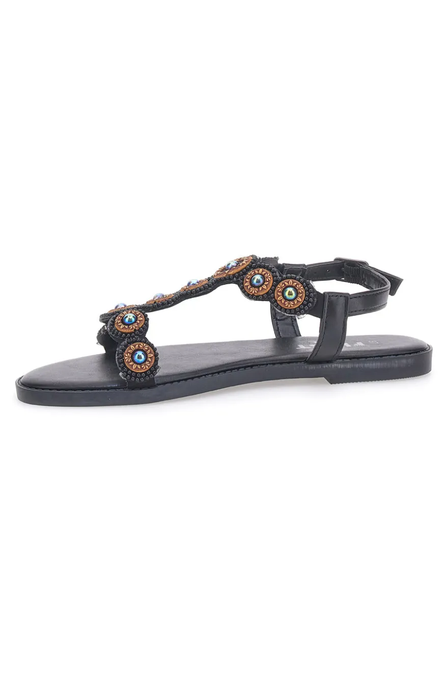 Sandali Flat Neri Con Applicazioni Colorate THE FIRST CHIC PREA752
