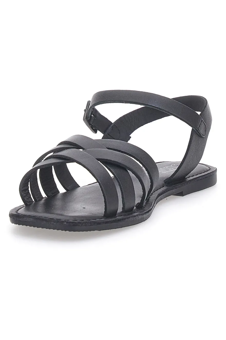 Sandali flat neri con fasce incrociate e cinturino alla caviglia PITTARELLO SUN A99311101