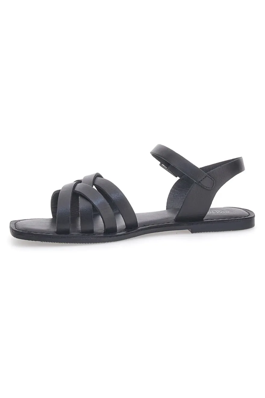 Sandali flat neri con fasce incrociate e cinturino alla caviglia PITTARELLO SUN A99311101