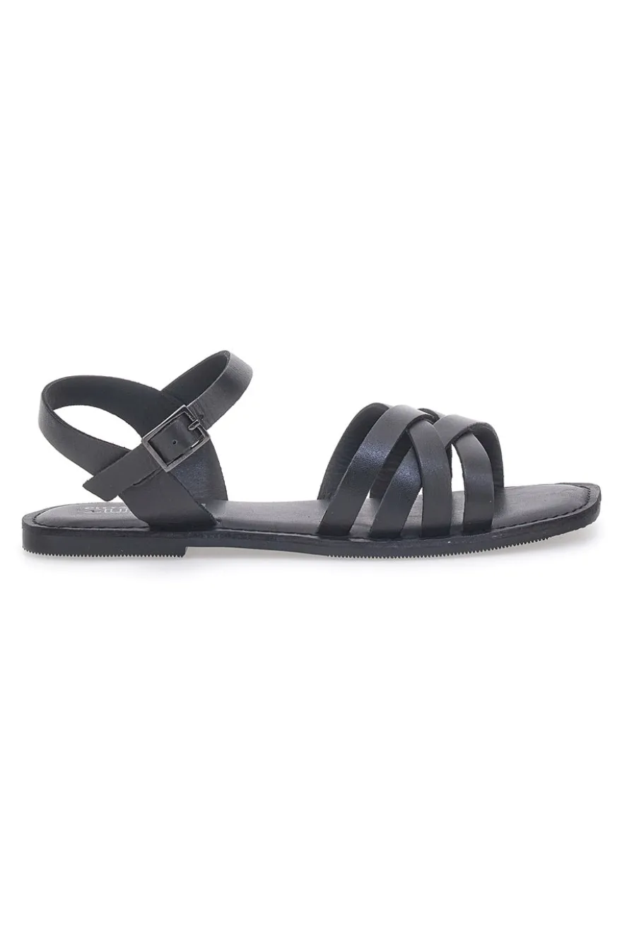 Sandali flat neri con fasce incrociate e cinturino alla caviglia PITTARELLO SUN A99311101