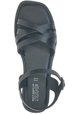 Sandali flat neri con fasce incrociate e cinturino alla caviglia PITTARELLO SUN A99311101