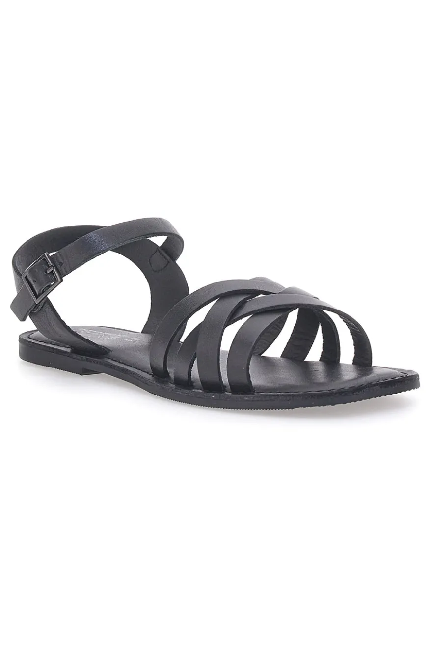 Sandali flat neri con fasce incrociate e cinturino alla caviglia PITTARELLO SUN A99311101
