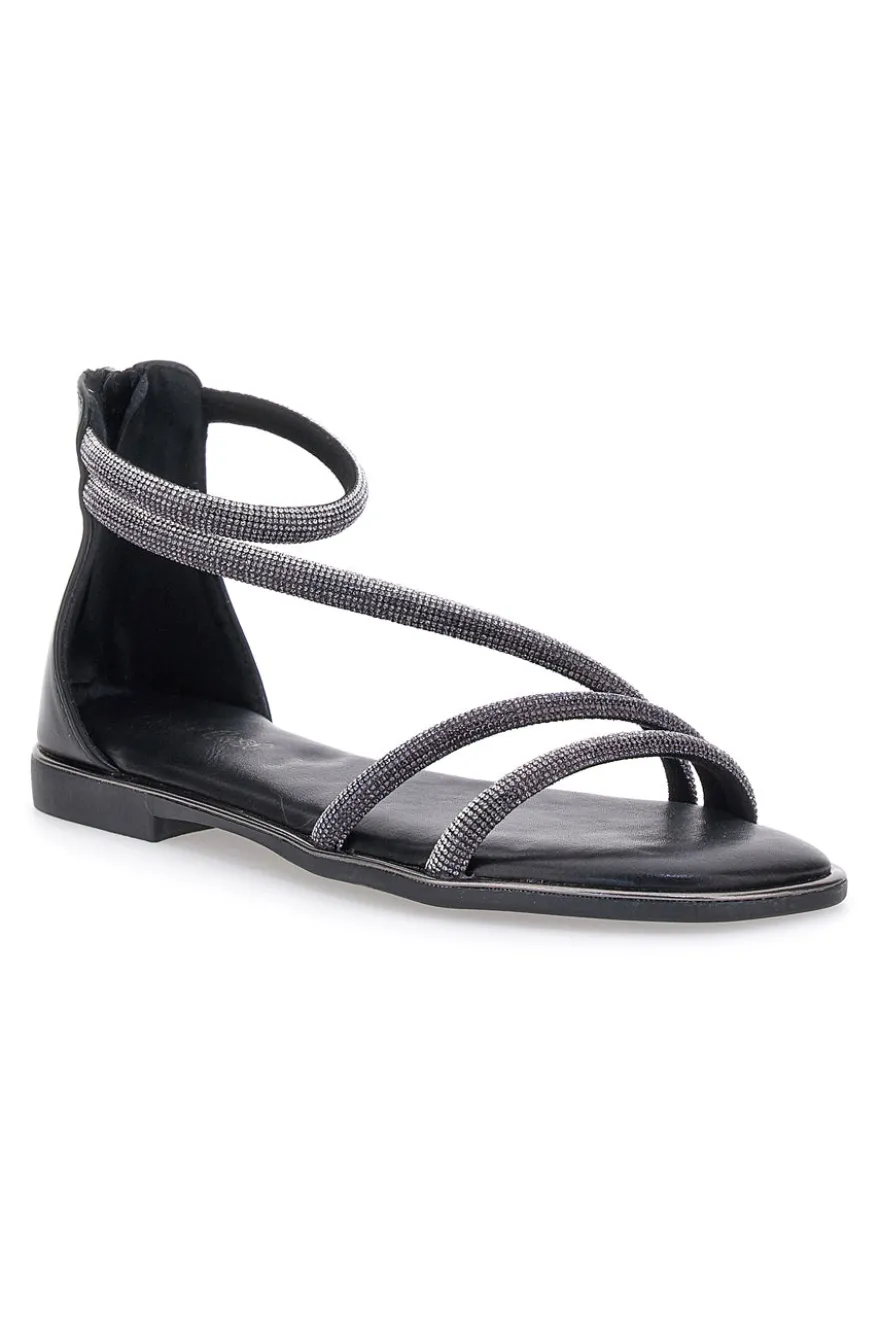 Sandali Flat Neri Con Strass Cafe' Cost 271