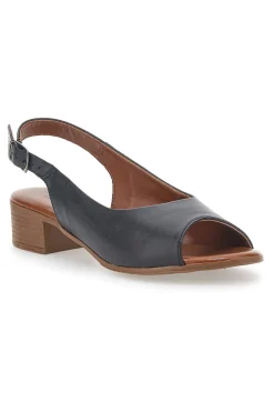 Sandali Flat Neri In Vera Pelle Con Tacco 4 Cm Pittarello Look 243065