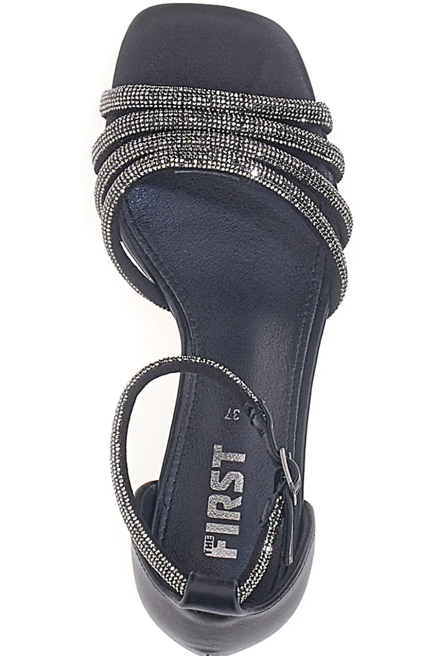 Sandali Gioiello Neri con Tacco Basso e Cinturini con Glitter THE FIRST 612