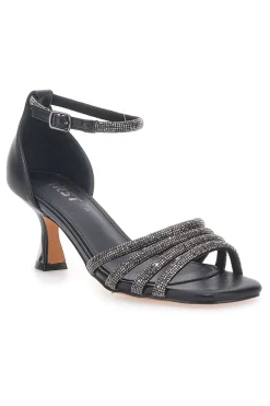 Sandali Gioiello Neri con Tacco Basso e Cinturini con Glitter THE FIRST 612