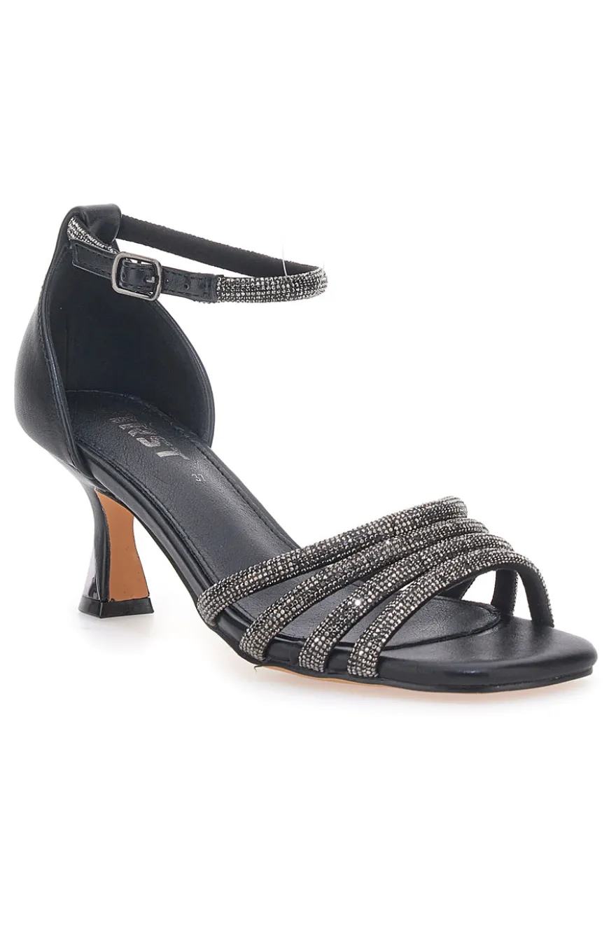 Sandali Gioiello Neri con Tacco Basso e Cinturini con Glitter THE FIRST 612