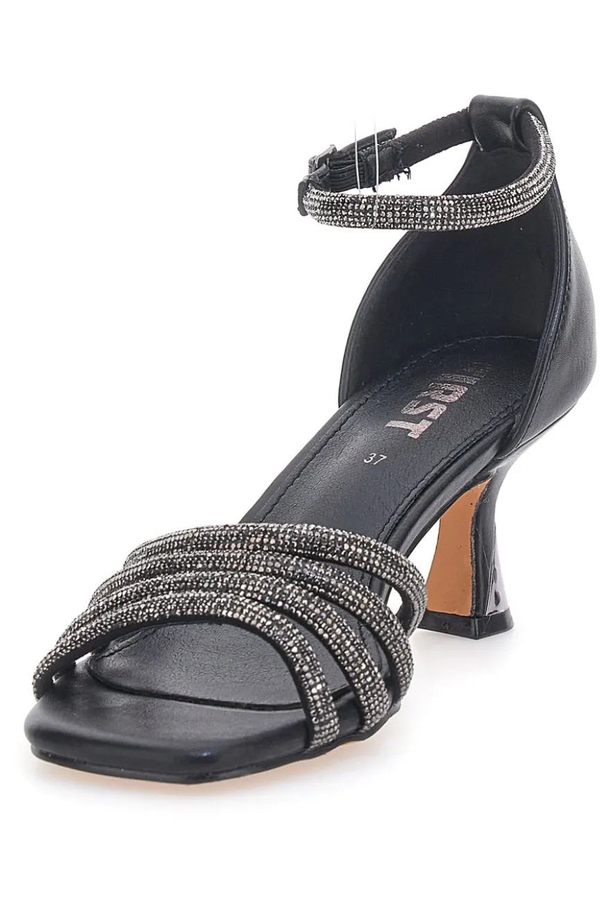 Sandali Gioiello Neri con Tacco Basso e Cinturini con Glitter THE FIRST 612