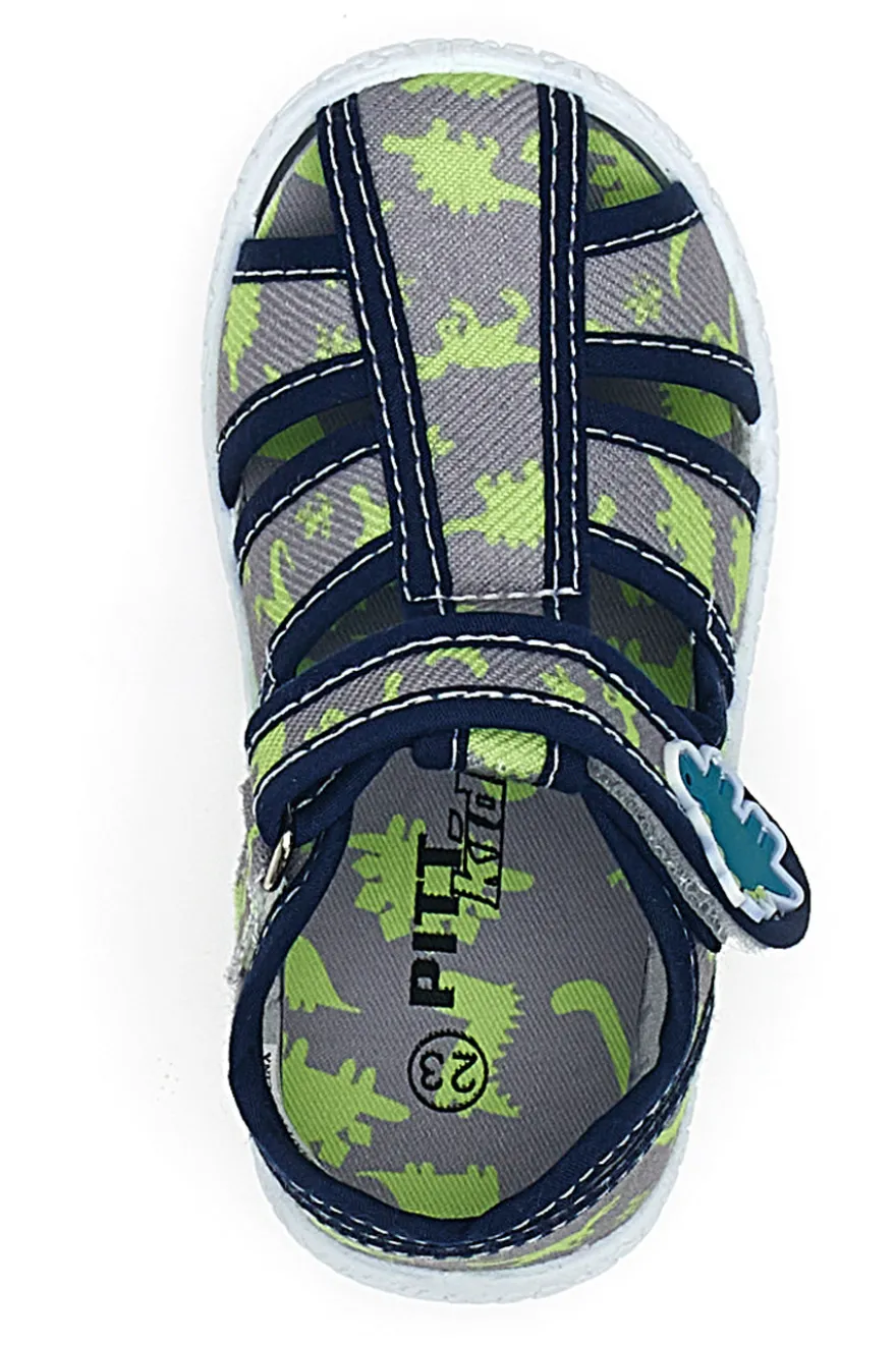 Sandali grigi con dinosauri gialli punta chiusa PITT KIDS PK2492E