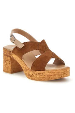 Sandali in pelle marrone con tacco largo e plateau Pittarello 322418379