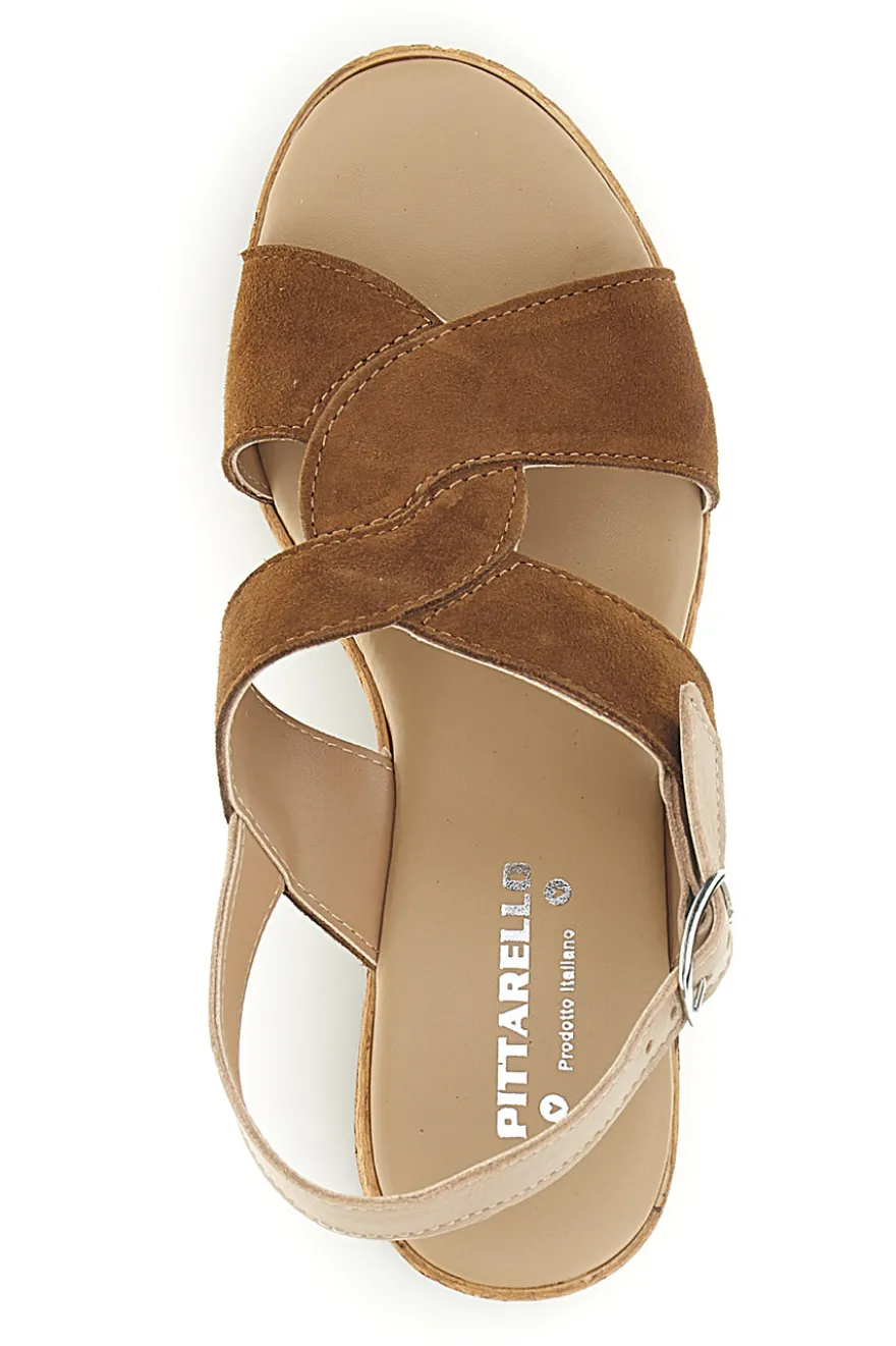 Sandali in pelle marrone con tacco largo e plateau Pittarello 322418379