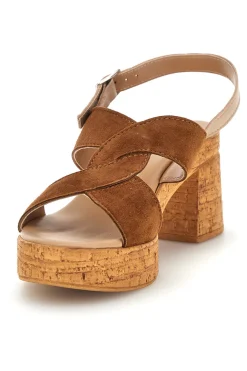 Sandali in pelle marrone con tacco largo e plateau Pittarello 322418379