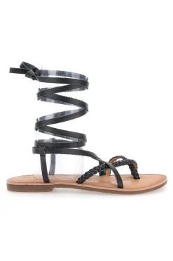 Sandali Lace-Up Neri Con Suola Flat Cafe' Cost 95121