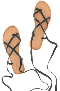 Sandali Lace-Up Neri Con Suola Flat Cafe' Cost 95121