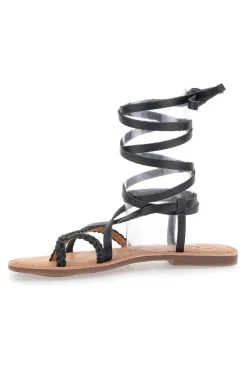 Sandali Lace-Up Neri Con Suola Flat Cafe' Cost 95121