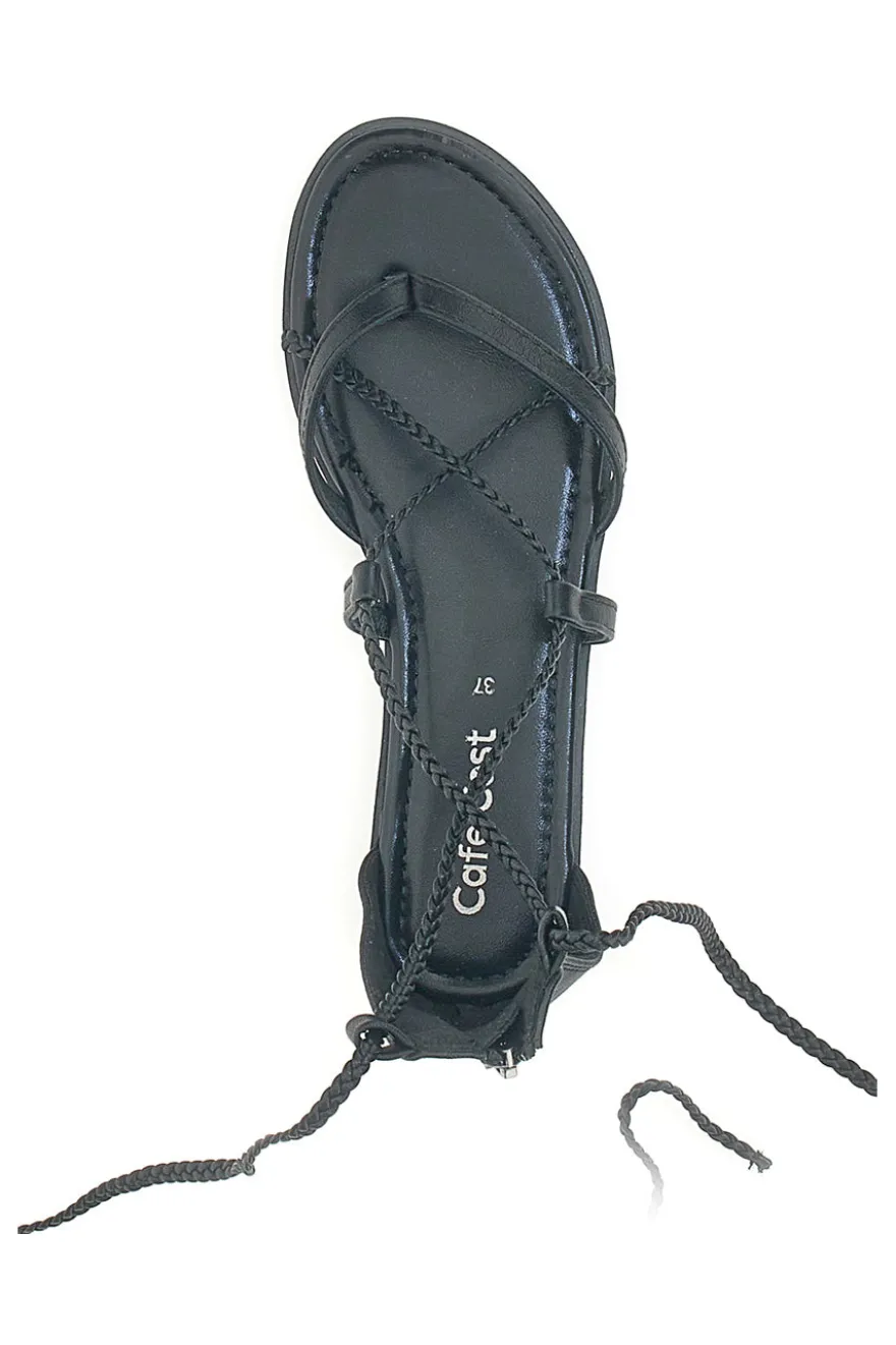 Sandali Lace-Up Neri Con Suola Flat Cafe' Cost 2502