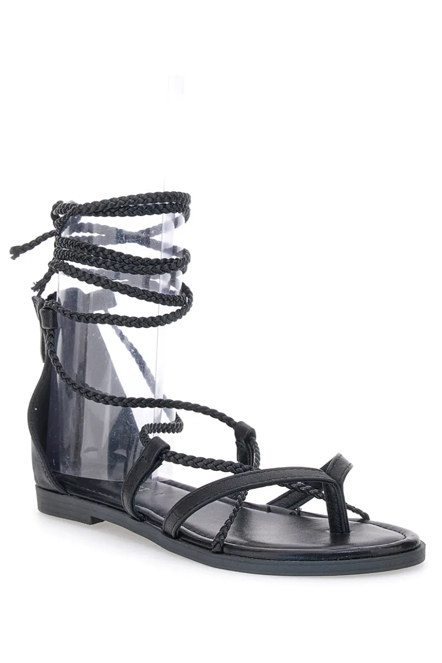 Sandali Lace-Up Neri Con Suola Flat Cafe' Cost 2502
