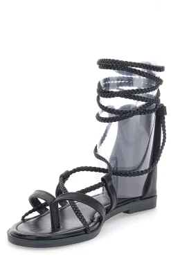 Sandali Lace-Up Neri Con Suola Flat Cafe' Cost 2502