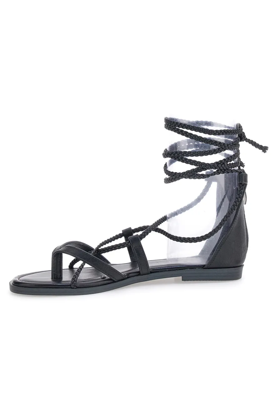 Sandali Lace-Up Neri Con Suola Flat Cafe' Cost 2502