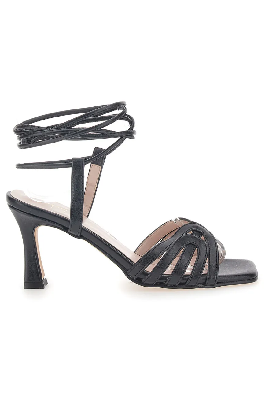 Sandali Lace-Up Neri con Tacco Pittarello Glam 3626