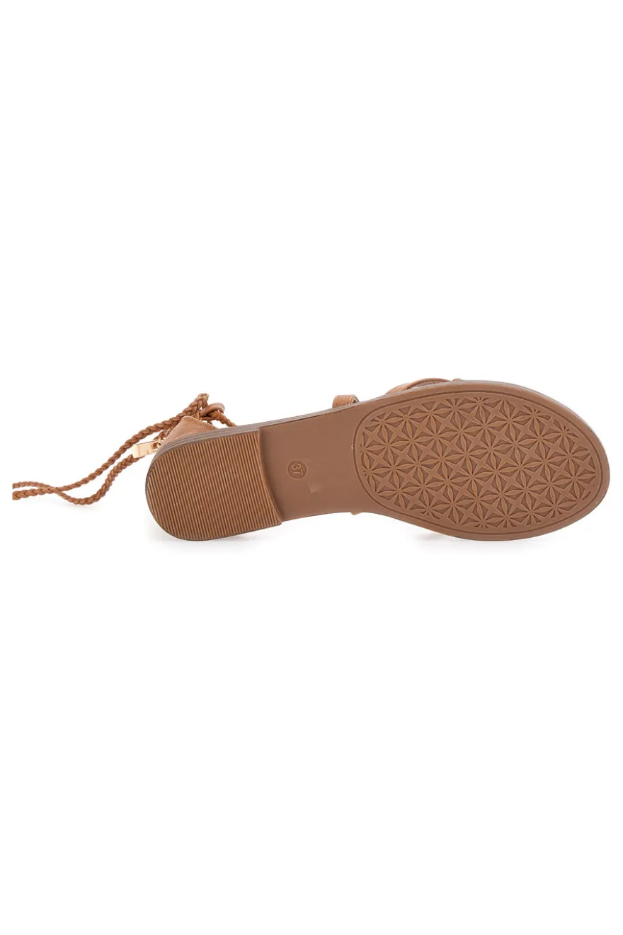 Sandali Lace-Up Sabbia Con Suola Flat Cafe' Cost 2502