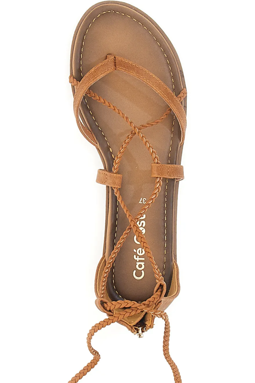 Sandali Lace-Up Sabbia Con Suola Flat Cafe' Cost 2502