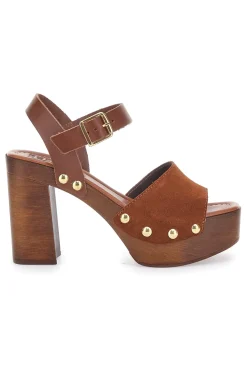 Sandali Marroni con Borchie e Tacco Alto Effetto Legno PITTARELLO LOVE 35021