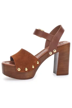 Sandali Marroni con Borchie e Tacco Alto Effetto Legno PITTARELLO LOVE 35021