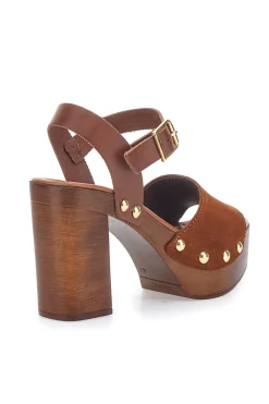 Sandali Marroni con Borchie e Tacco Alto Effetto Legno PITTARELLO LOVE 35021