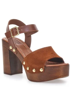 Sandali Marroni con Borchie e Tacco Alto Effetto Legno PITTARELLO LOVE 35021