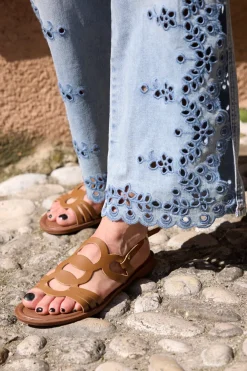 Sandali marroni con fasce intrecciate e cinturino Pittarello sun TIMA644