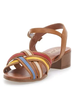Sandali marroni con fascie colorate in Vera Pelle PITTARELLO LOOK 243110