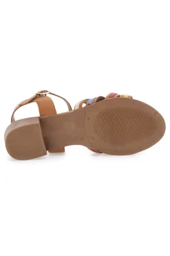 Sandali marroni con fascie colorate in Vera Pelle PITTARELLO LOOK 243110