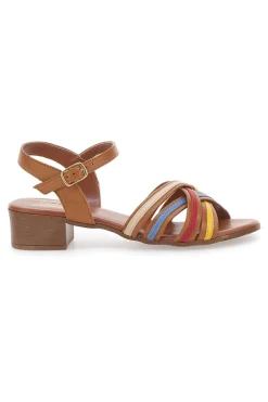 Sandali marroni con fascie colorate in Vera Pelle PITTARELLO LOOK 243110
