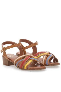 Sandali marroni con fascie colorate in Vera Pelle PITTARELLO LOOK 243110