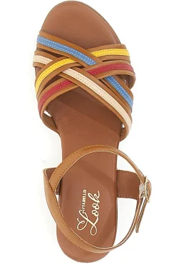 Sandali marroni con fascie colorate in Vera Pelle PITTARELLO LOOK 243110