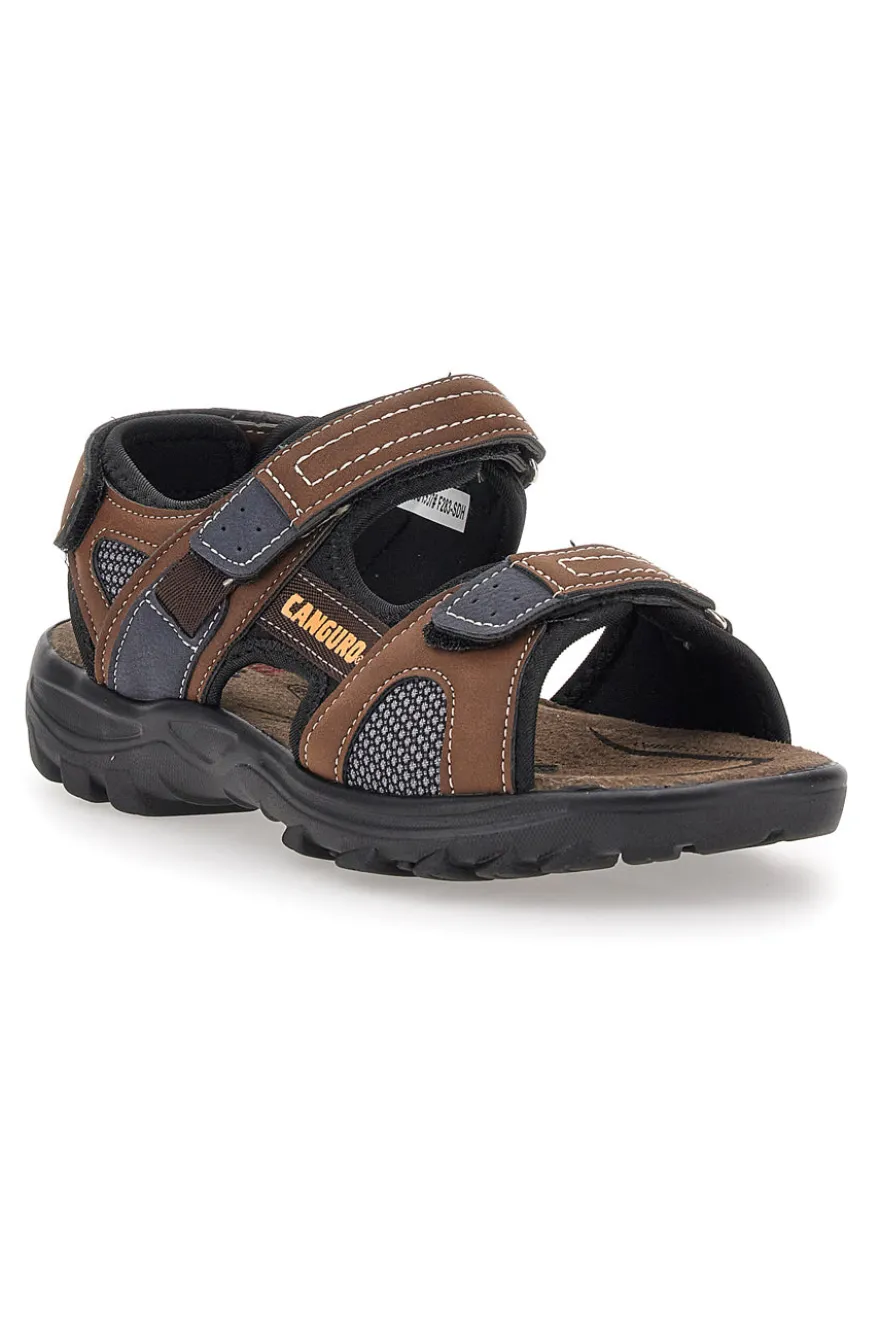 Sandali Marroni Con Strappi in Velcro Canguro 1015