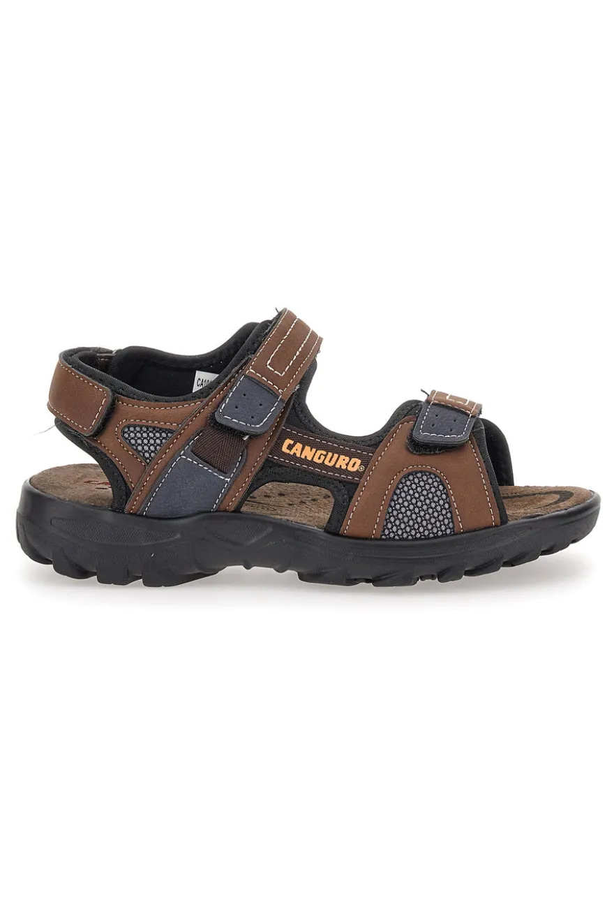 Sandali Marroni Con Strappi in Velcro Canguro 1015