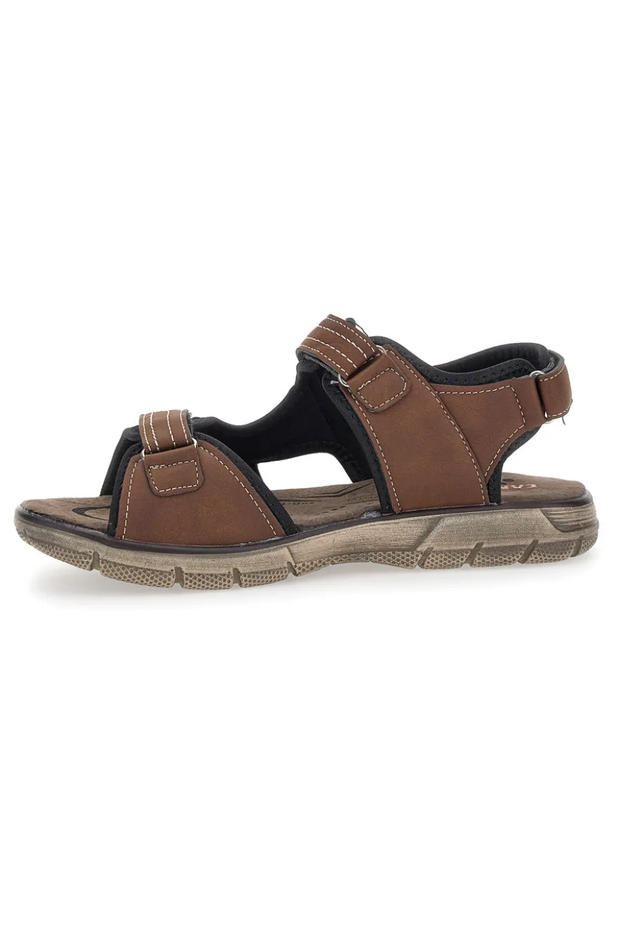 Sandali Marroni Con Strappi in Velcro Canguro 1015