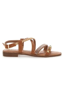 Sandali Marroni Con Suola Flat e Borchie The First 313811