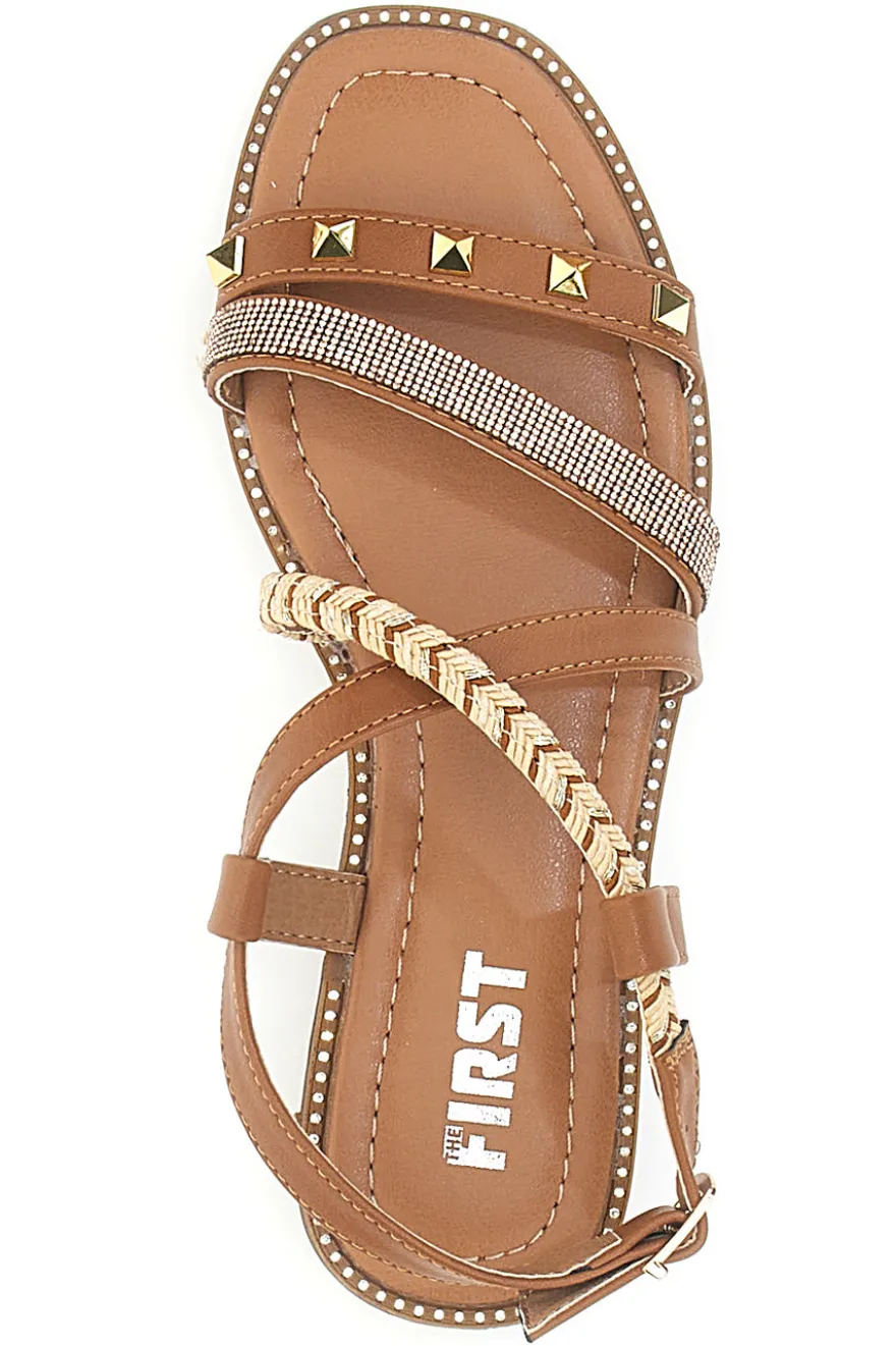 Sandali Marroni Con Suola Flat e Borchie The First 313811