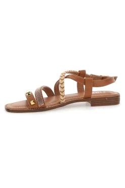Sandali Marroni Con Suola Flat e Borchie The First 313811