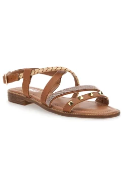 Sandali Marroni Con Suola Flat e Borchie The First 313811